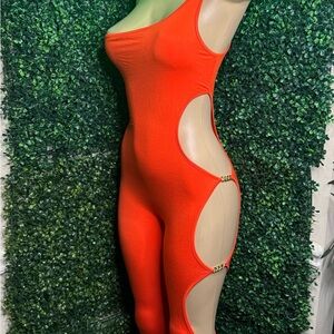 Orange/Gold Chained Cutout Bodysuit